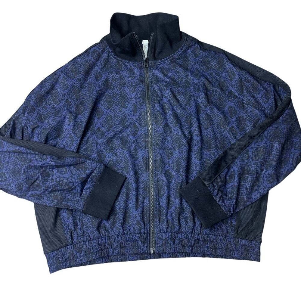 Athleta XL Blue Black Snake Print Zip Front Jacket Track Style Oversized